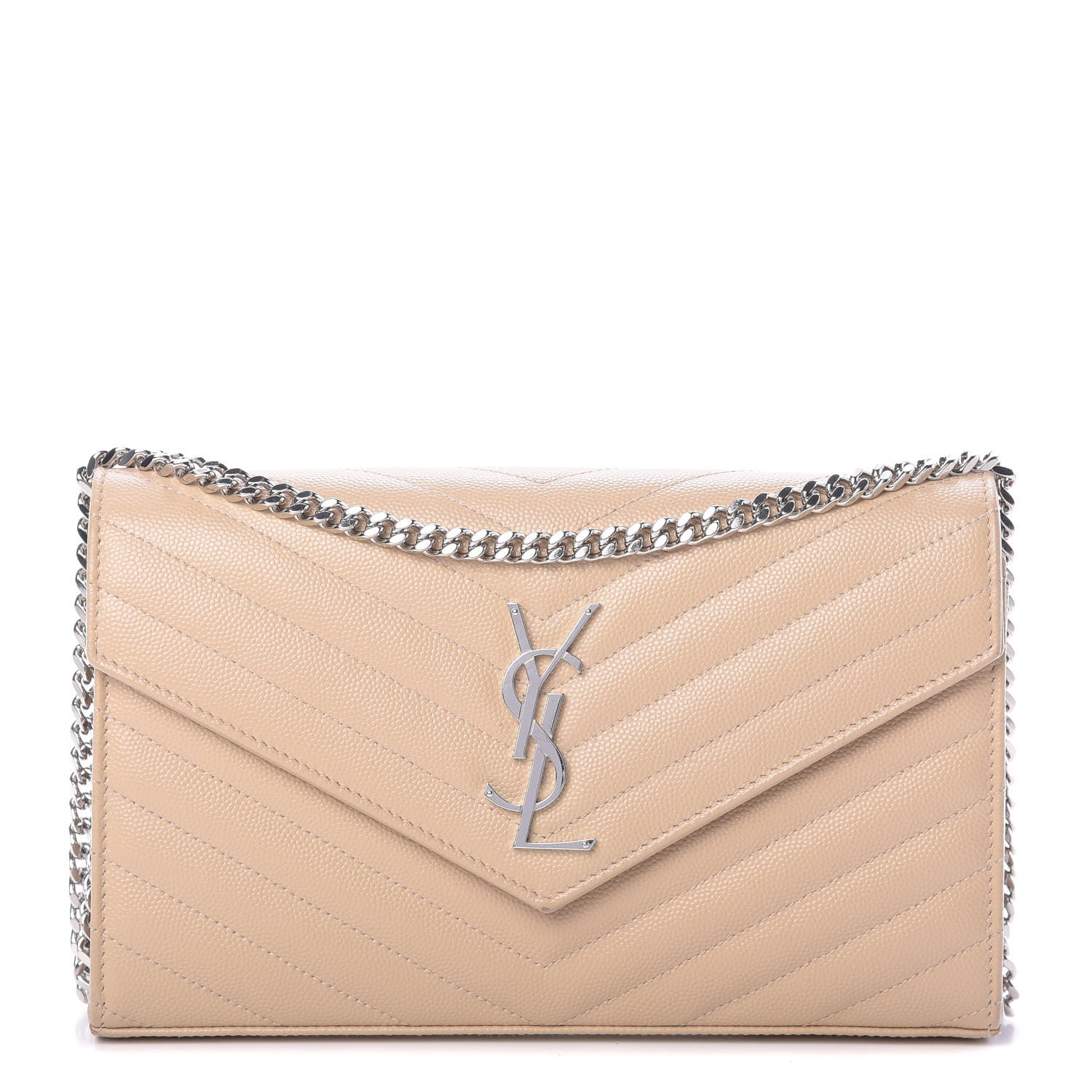 Saint Laurent Grain De Poudre Matelasse Chevron Monogram Chain Wallet Nude Powder 1 of 12