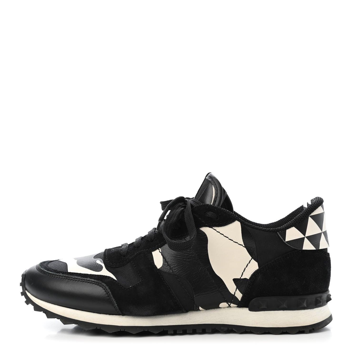 Valentino Garavani Calfskin Suede Camouflage Mens Rockrunner Sneakers 42 Black White 1 of 4