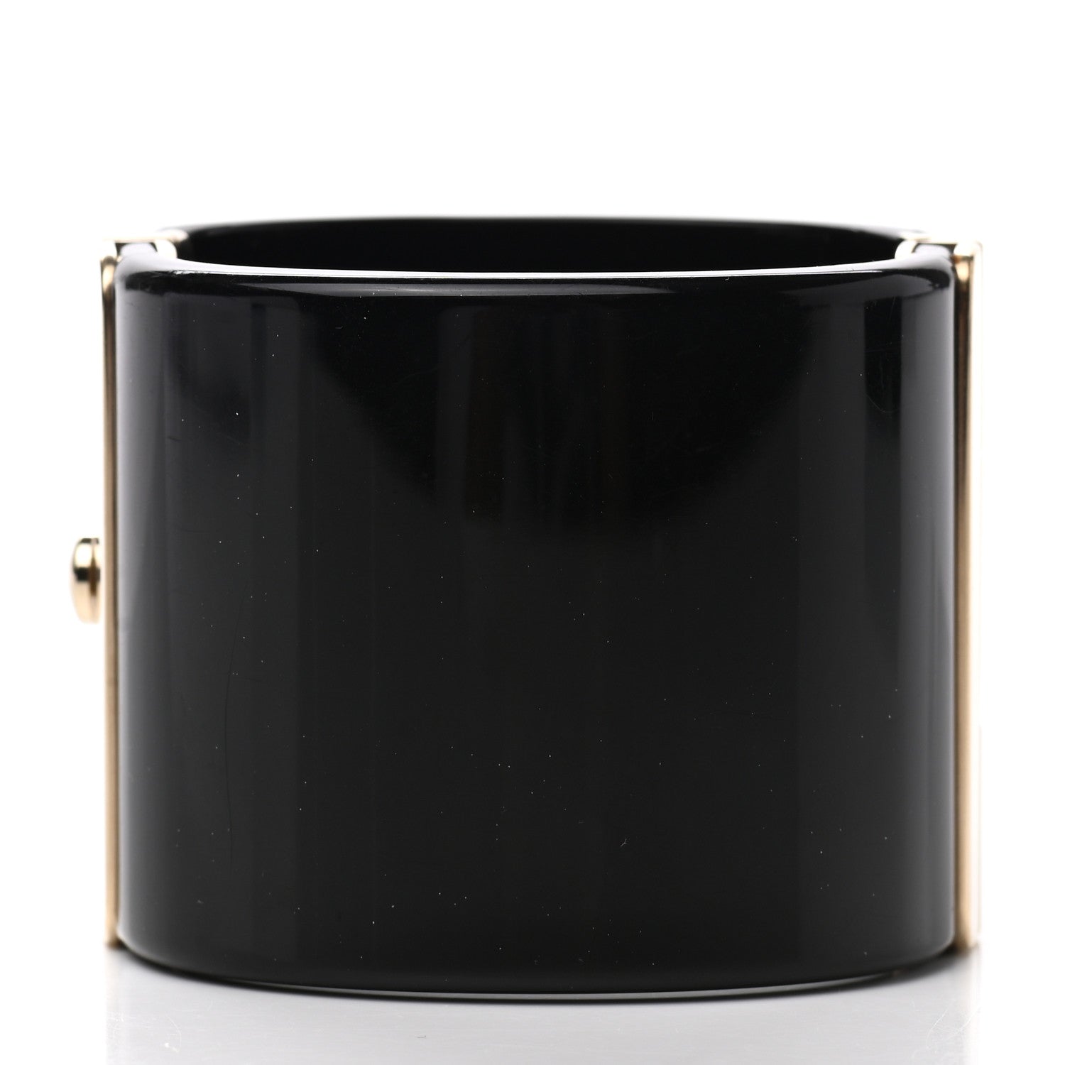 Chanel Resin Crystal Heart CC Cuff Bracelet Black 3 of 4