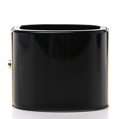 Chanel Resin Crystal Heart CC Cuff Bracelet Black 3 of 4