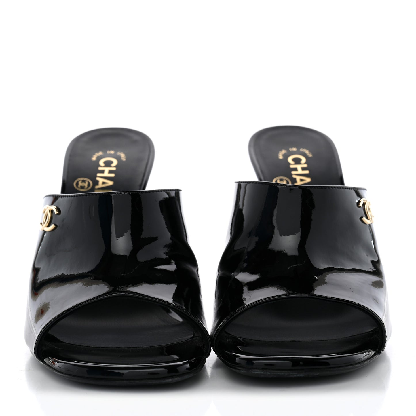 Patent Calfskin CC Mules 36.5 Black