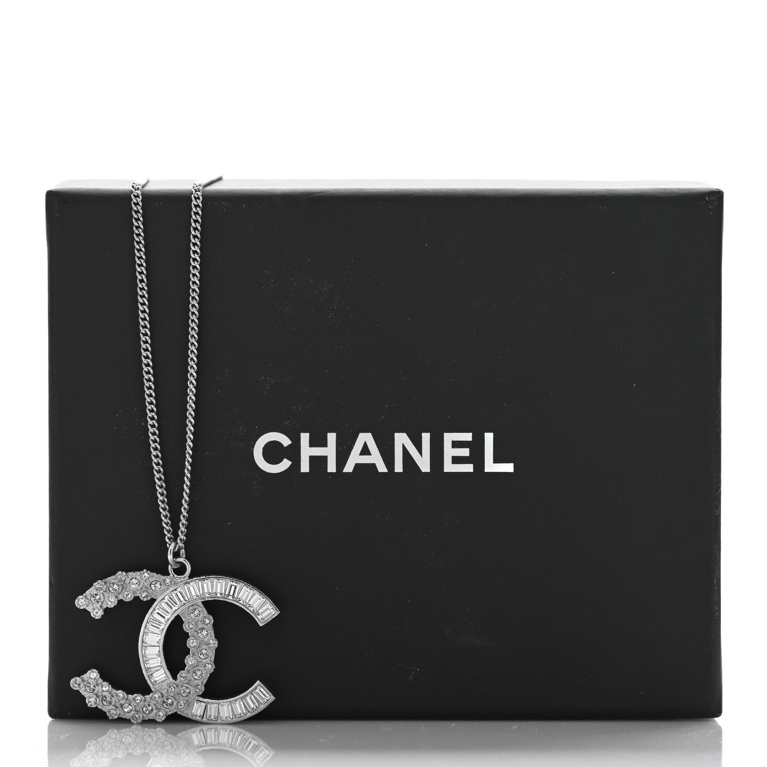Chanel Metal Baguette Crystal Large CC Necklace Silver 5 of 5