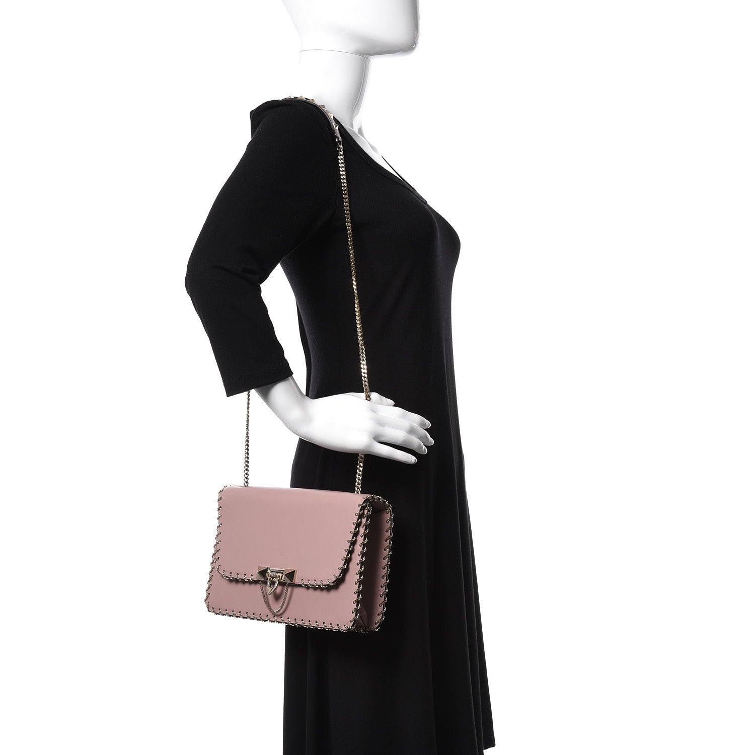 Valentino Garavani Vitello Groumette Small Rockstud Demilune Shoulder Bag Lipstick 2 of 10