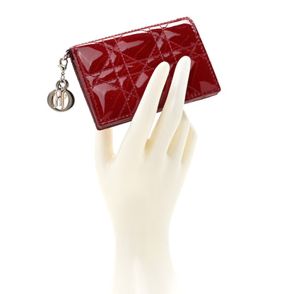 Christian Dior Patent Cannage Small Lady Dior Flap Card Holder Scarlet 2 of 7