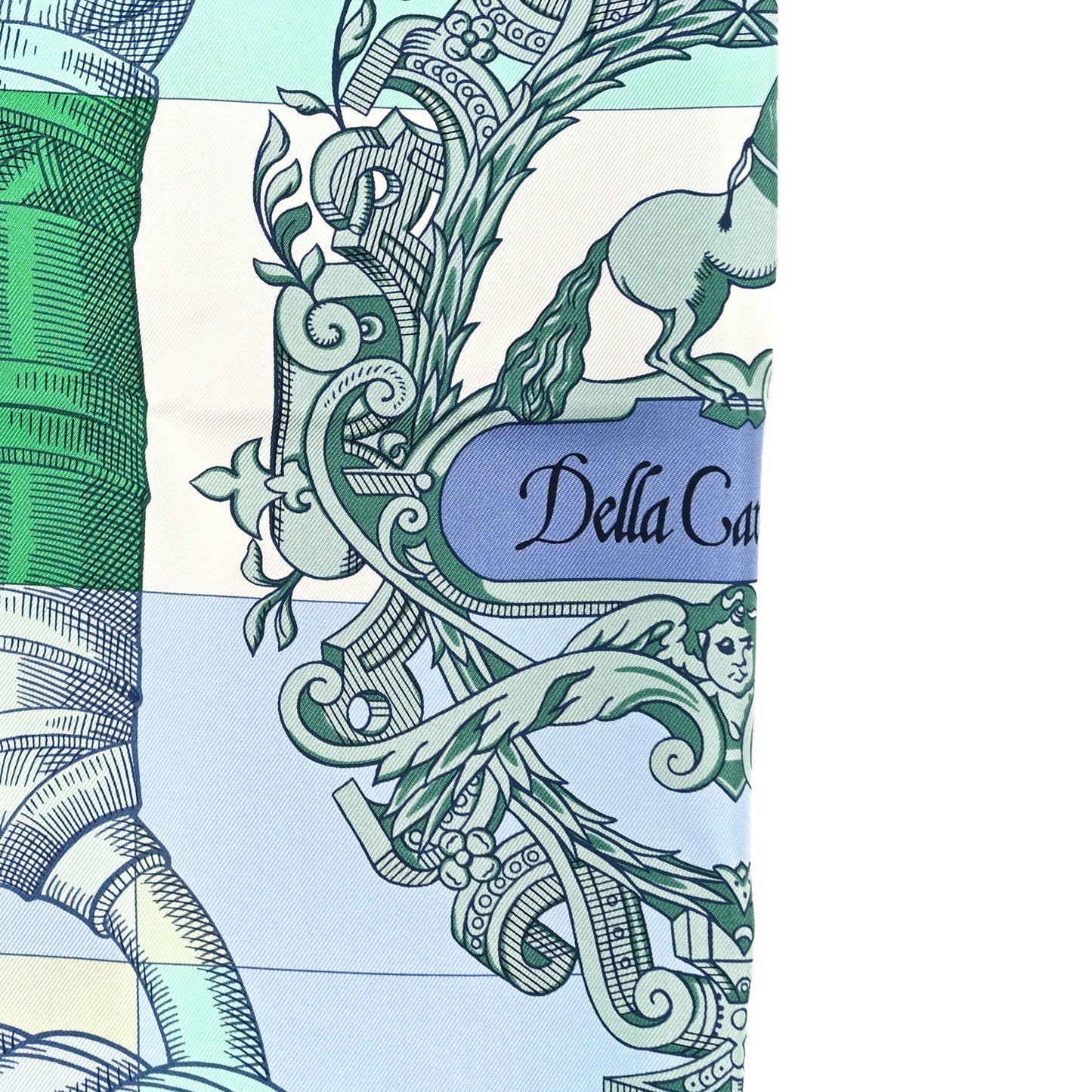 Silk Double Face Della Cavalleria Finesse Scarf 90 Bleu Vert Lavande