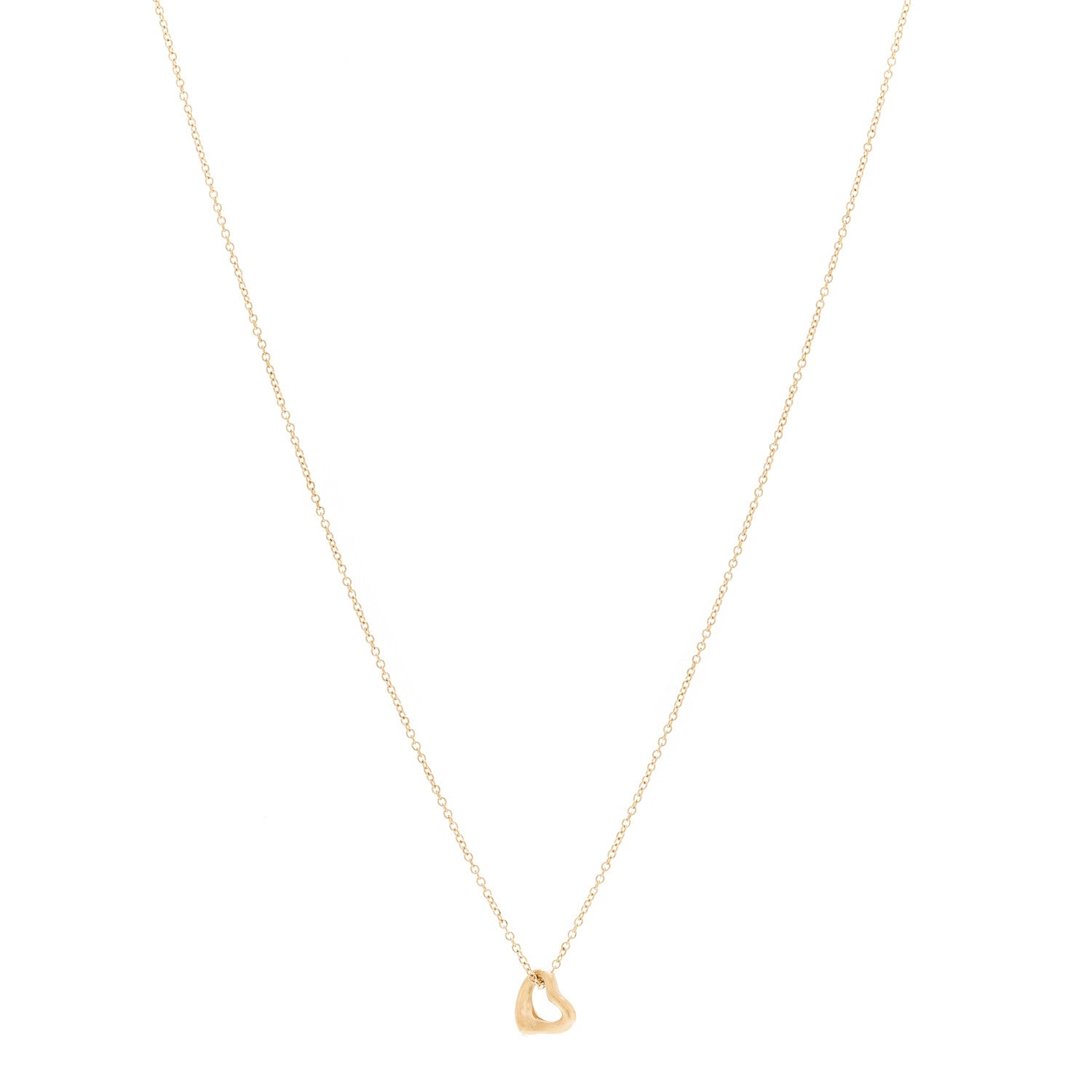 Tiffany 18K Yellow Gold 7mm Elsa Peretti Open Heart Pendant Necklace 1 of 7