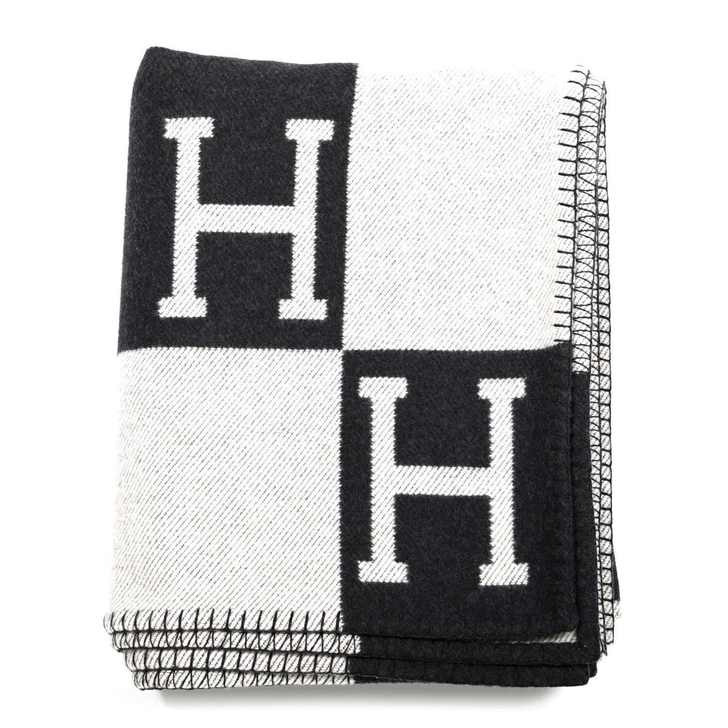 Hermes Wool Cashmere Avalon Blanket Ecru Gris Fonce 1 of 3
