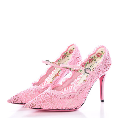 Gucci Lace Pizzo Venice Pumps 37 Sugar Pink 3 of 8