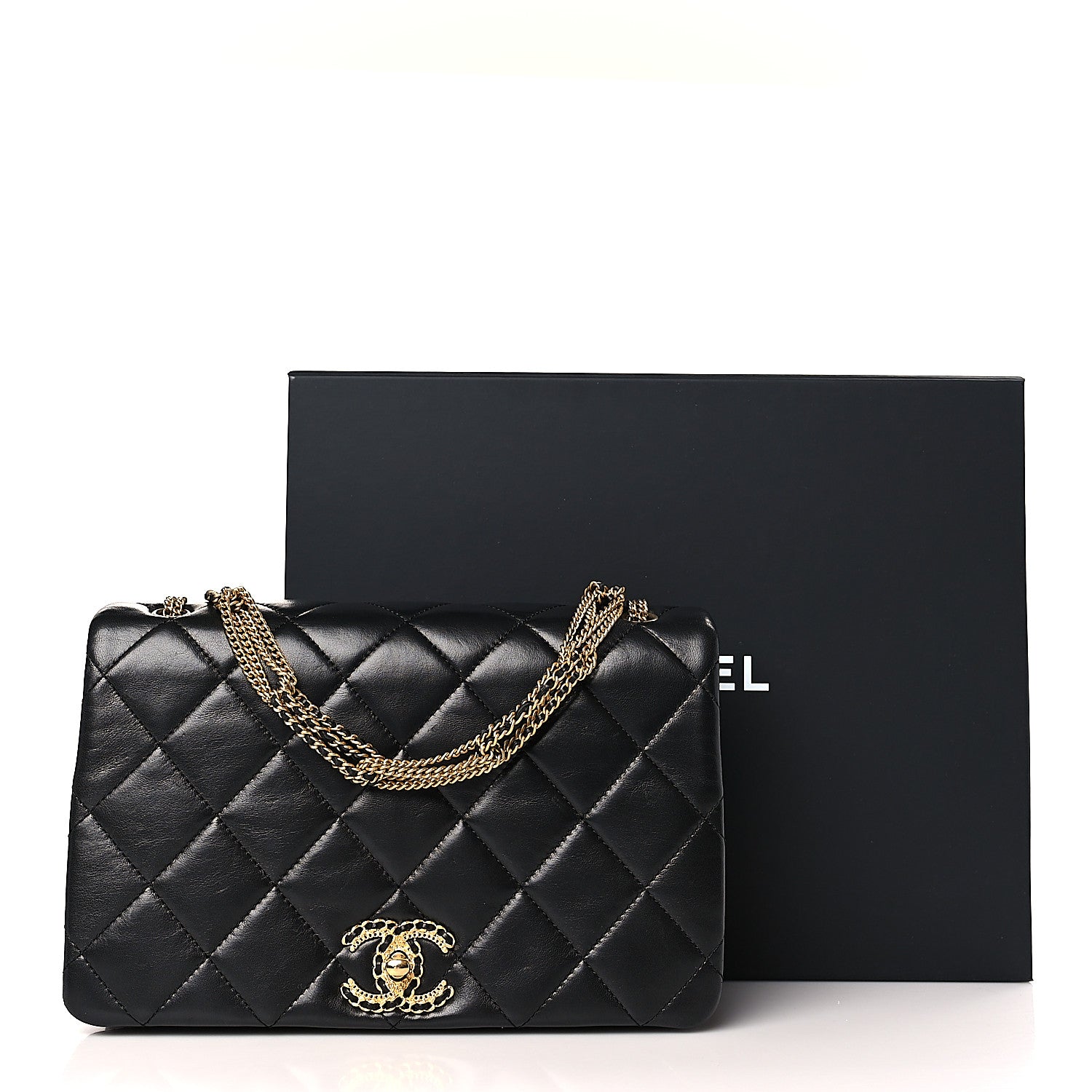Chanel Lambskin Quilted On And On Medium Chain Flap Black 10 of 10