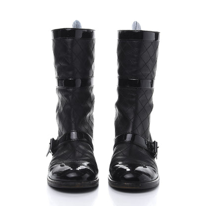 Chanel Calfskin Patent Quilted Cap Toe Boots 39.5 Black 2 of 9