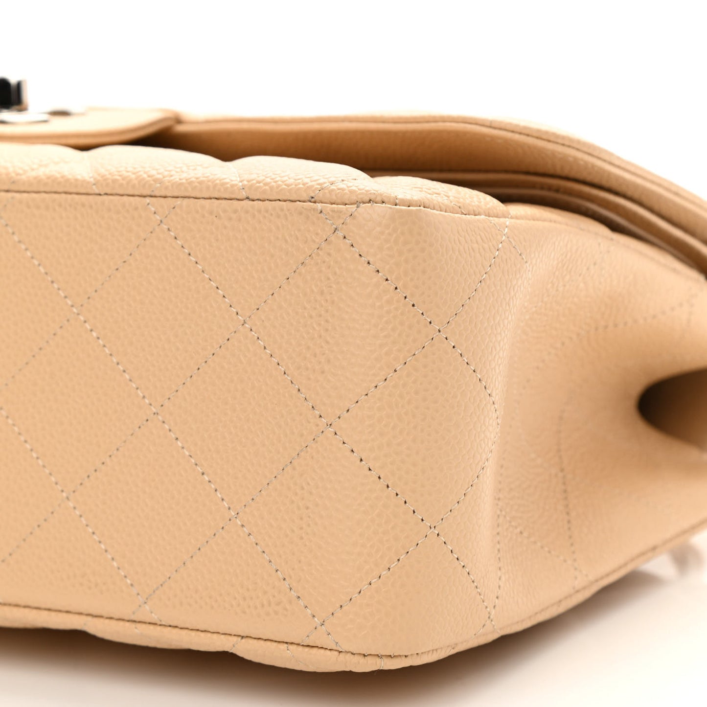 Caviar Quilted Jumbo Double Flap Light Beige