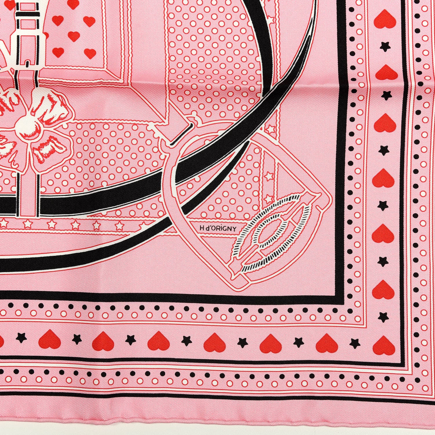 Hermes Silk Grand Manege Cut Bandana Love Scarf 65 Rouge Rose Black 2 of 4