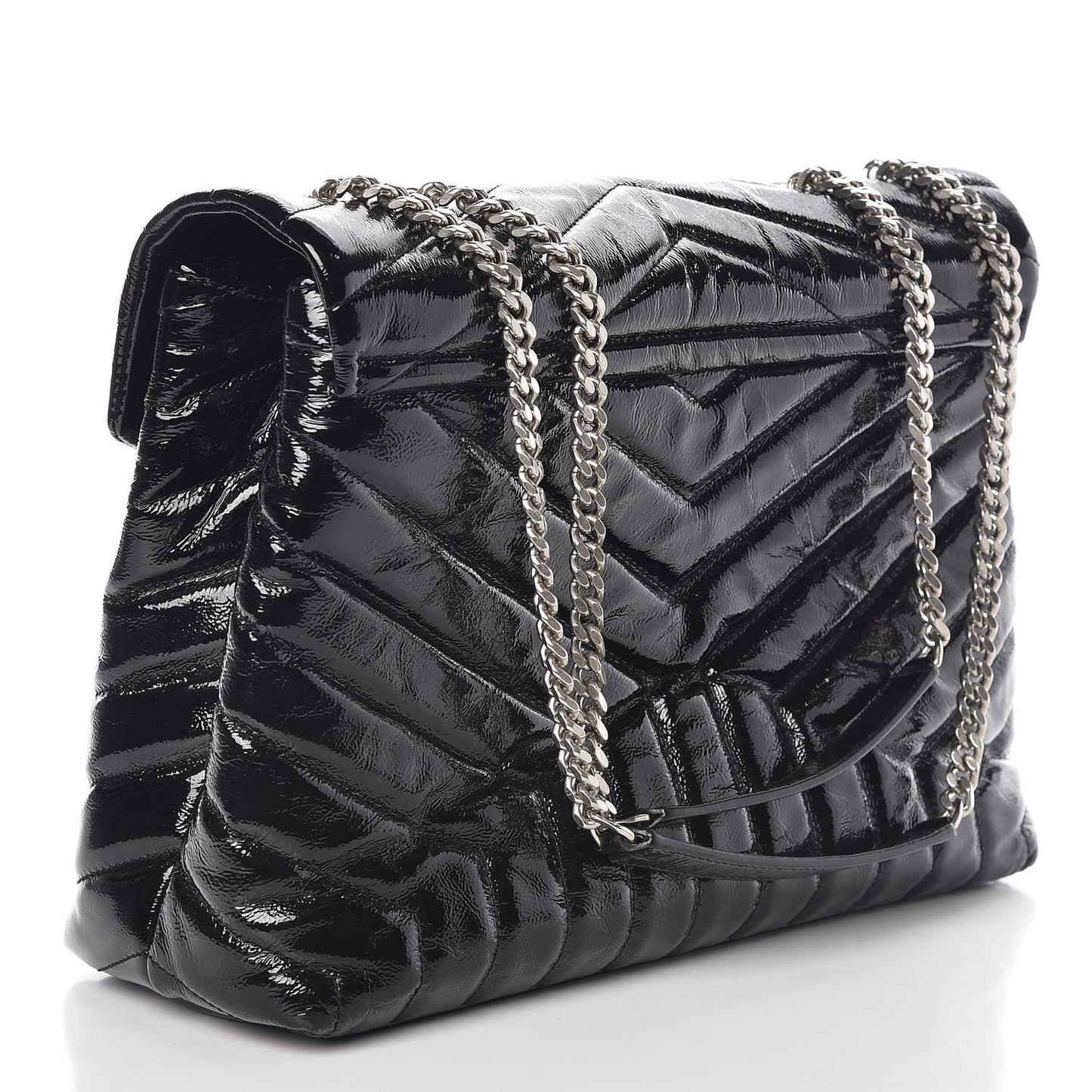 Patent Y Quilted Monogram Medium Loulou Chain Satchel Black