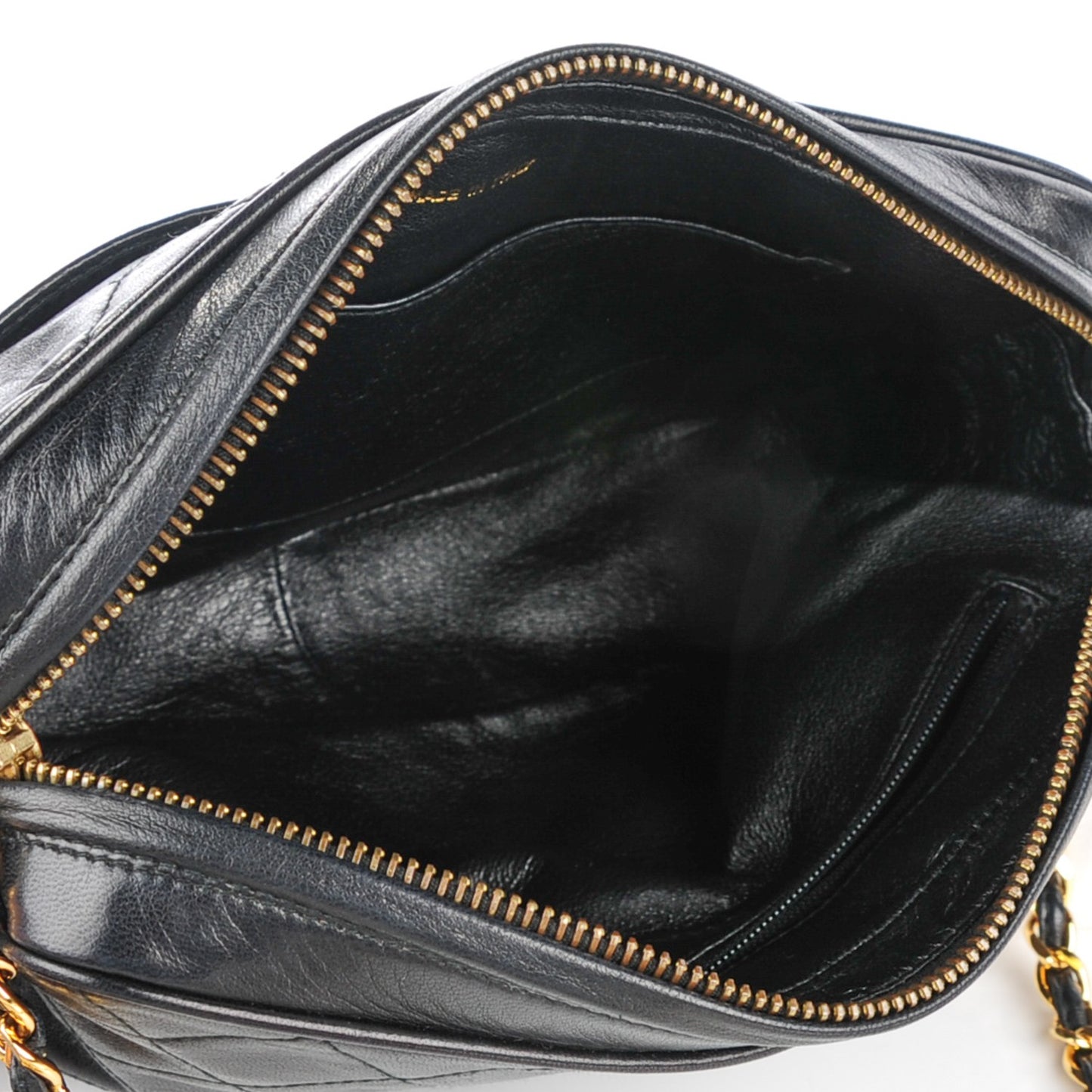 Lambskin Quilted Tassel Camera Case Black