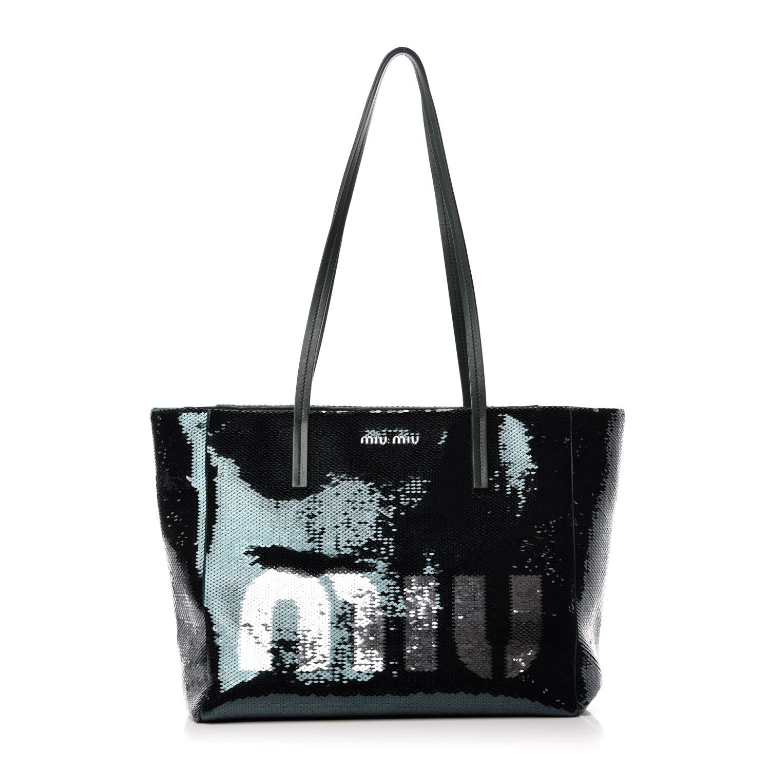 Miu Miu Paillettes Sequin Logo Tote Smeraldo Argent 1 of 8