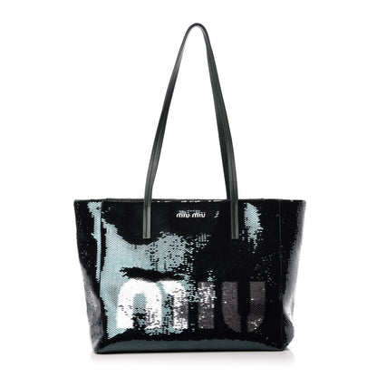 Miu Miu Paillettes Sequin Logo Tote Smeraldo Argent 1 of 8