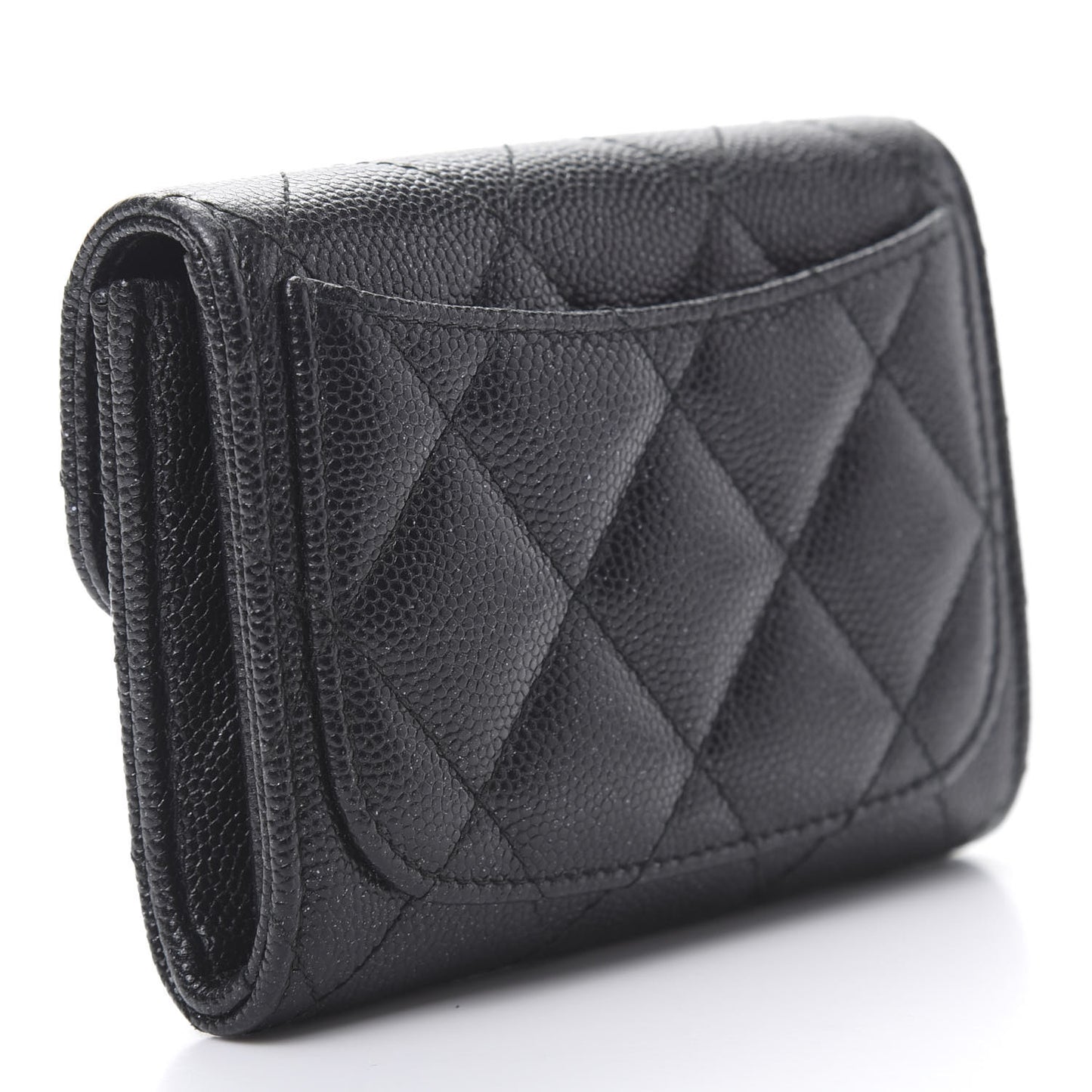 Iridescent Caviar Quilted Flap Card Holder Wallet Black