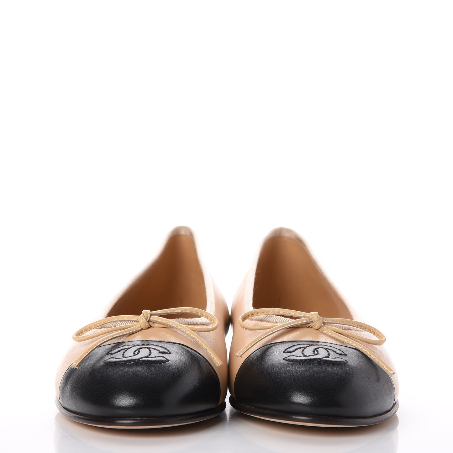 Lambskin Cap Toe CC Ballerina Flats 38 Beige Black