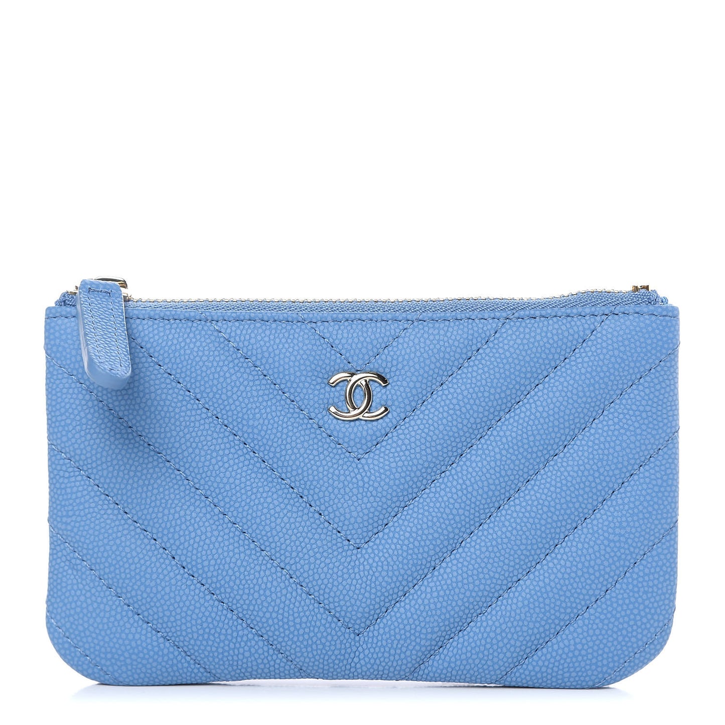 Caviar Chevron Quilted Small Cosmetic Case Blue