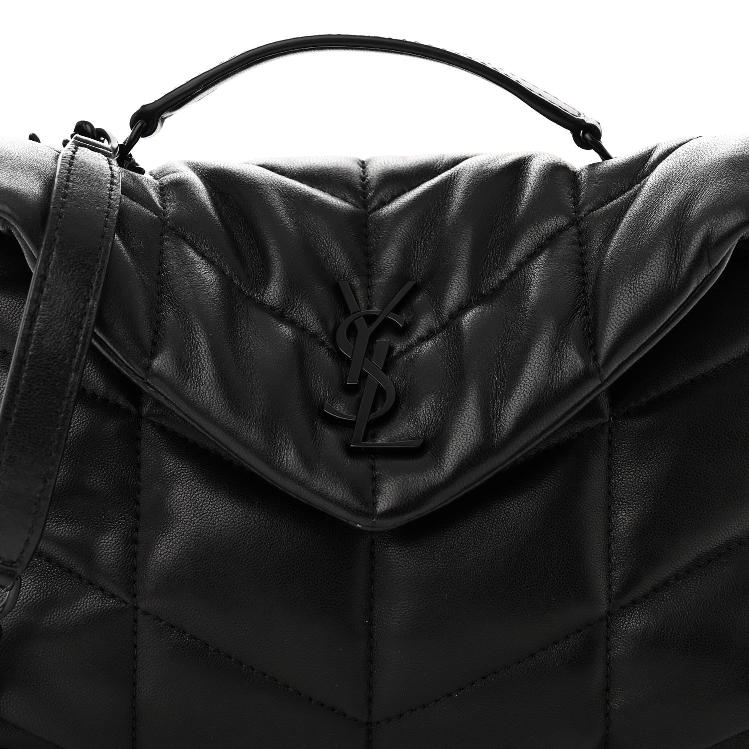 Saint Laurent Lambskin Quilted Toy Loulou Puffer Monogram Monochrome Chain Satchel Black 8 of 11