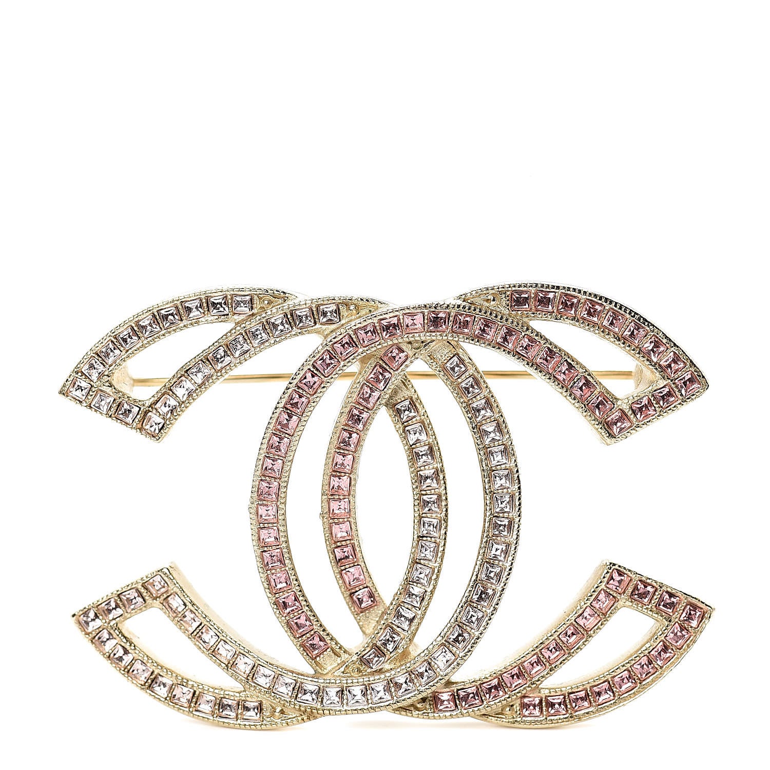 Chanel Crystal CC Brooch Light Gold Pink 1 of 5