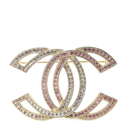 Chanel Crystal CC Brooch Light Gold Pink 1 of 5