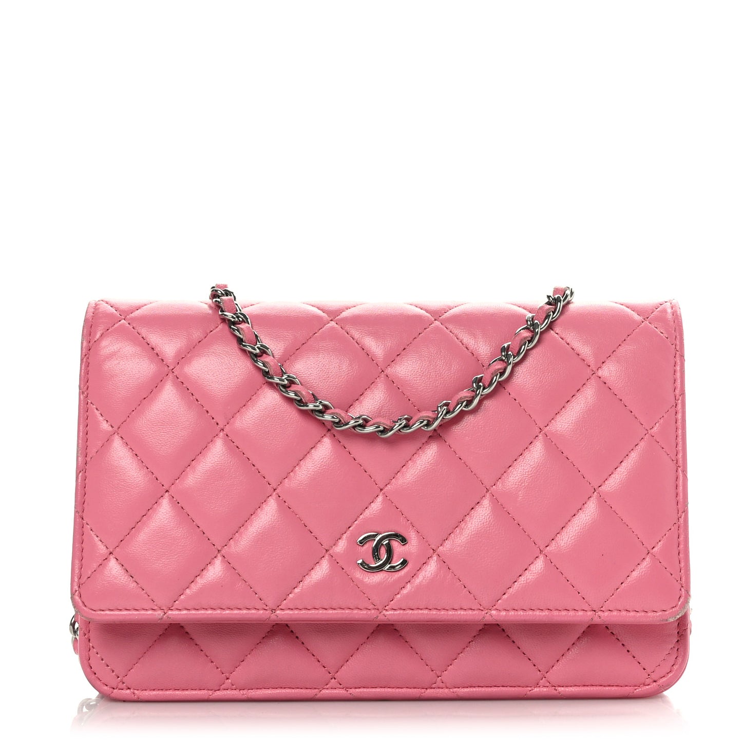 Lambskin Quilted Wallet On Chain WOC Pink