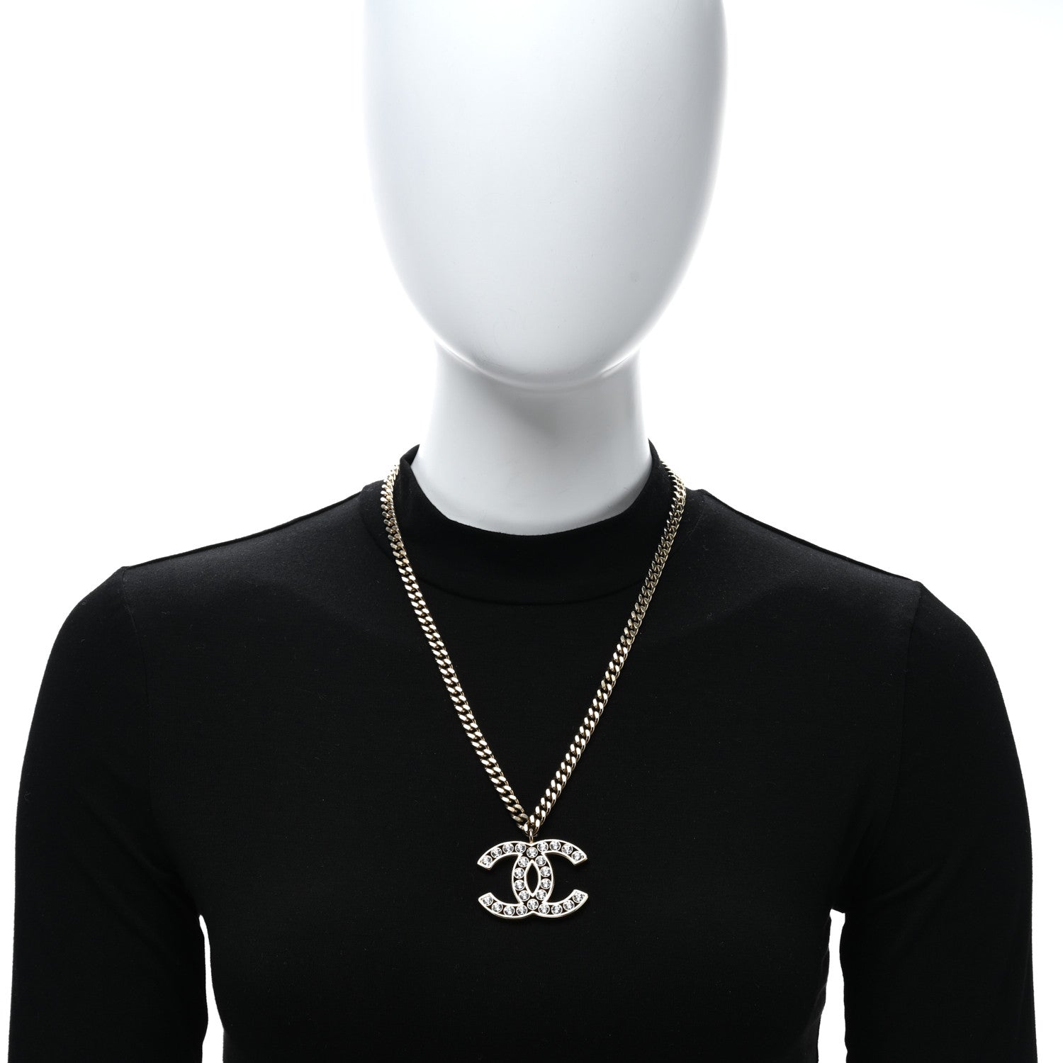Chanel Metal Crystal CC Pendant Necklace Gold 3 of 5