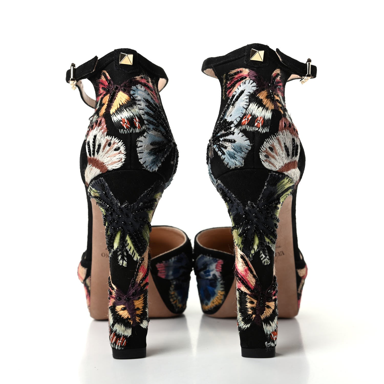 Valentino Garavani Suede Butterfly Embroidered d'Orsay Ankle Strap Platform Pumps 37.5 Black 7 of 10