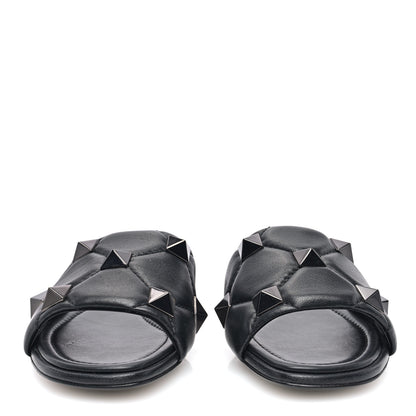 Valentino Garavani Nappa Monochrome Roman Stud Flat Slide Sandals 36.5 Black 2 of 7