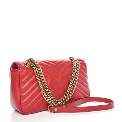 Gucci Calfskin Matelasse Small GG Marmont Shoulder Bag Hibiscus Red 3 of 7