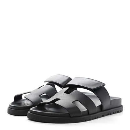 Hermes Calfskin Womens Chypre Sandals 36.5 Black 3 of 9