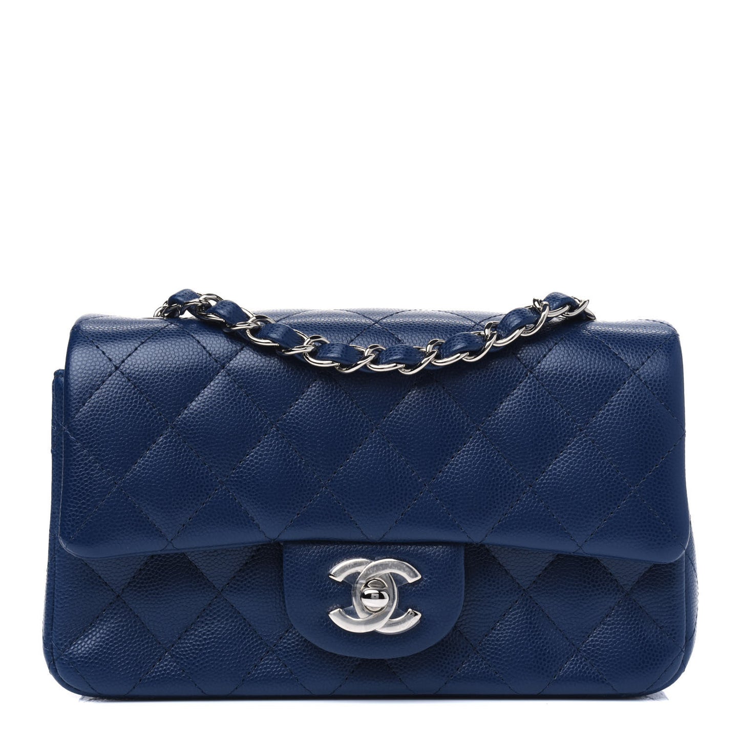 Caviar Quilted Mini Rectangular Flap Navy