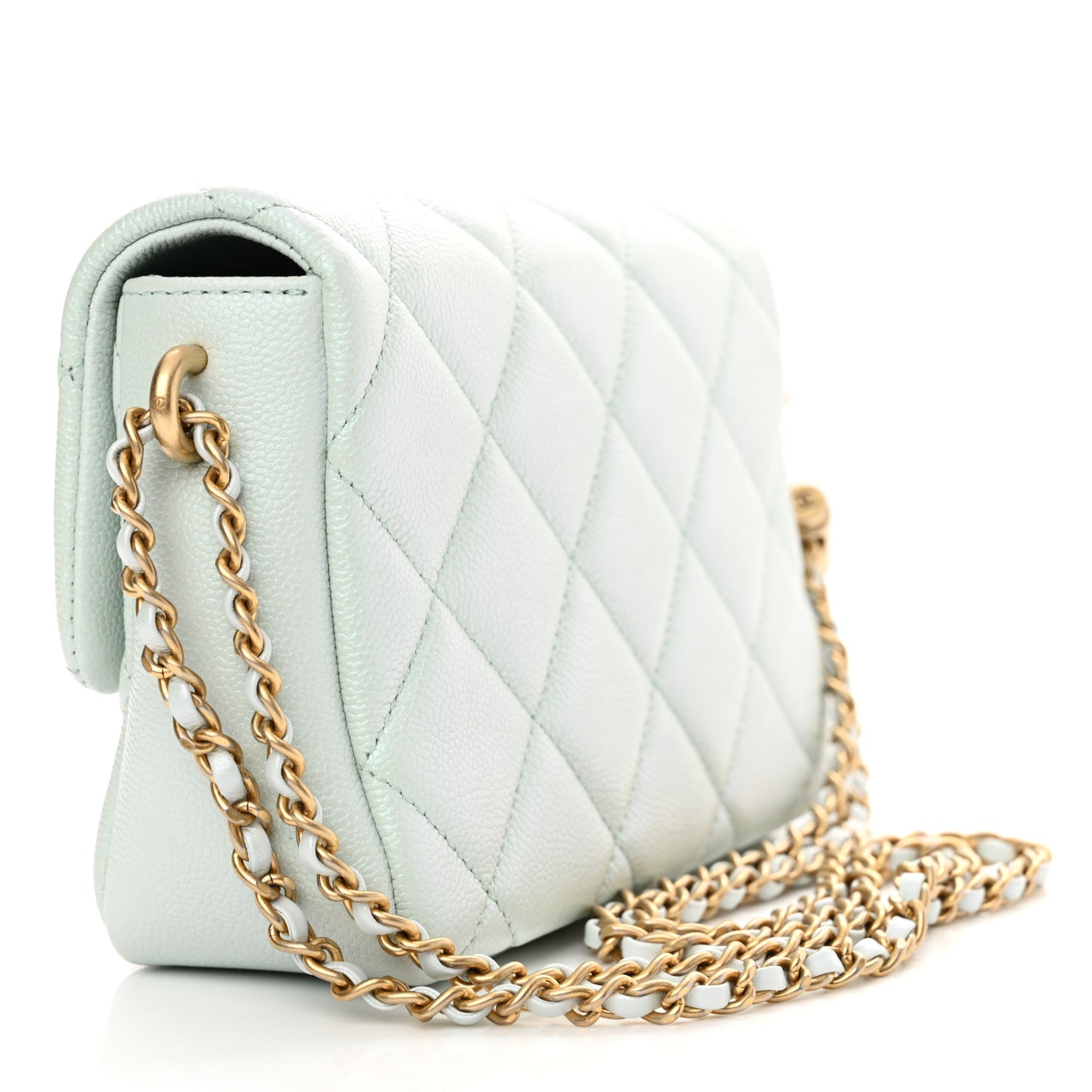 Iridescent Caviar Quilted Mini My Perfect Flap Light Green