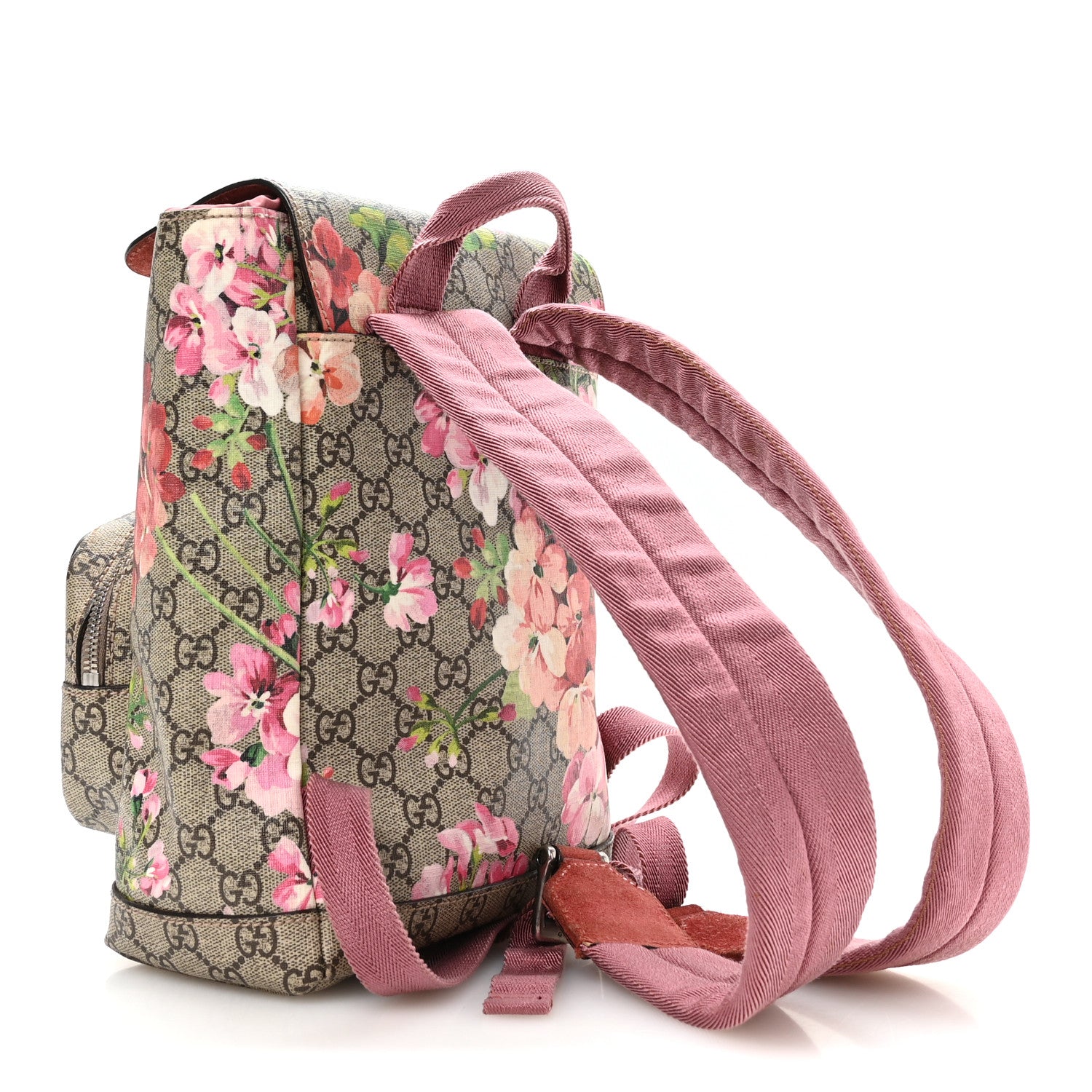 Gucci GG Supreme Monogram Blooms Small Single Buckle Backpack Beige Multicolor Dry Rose 2 of 9