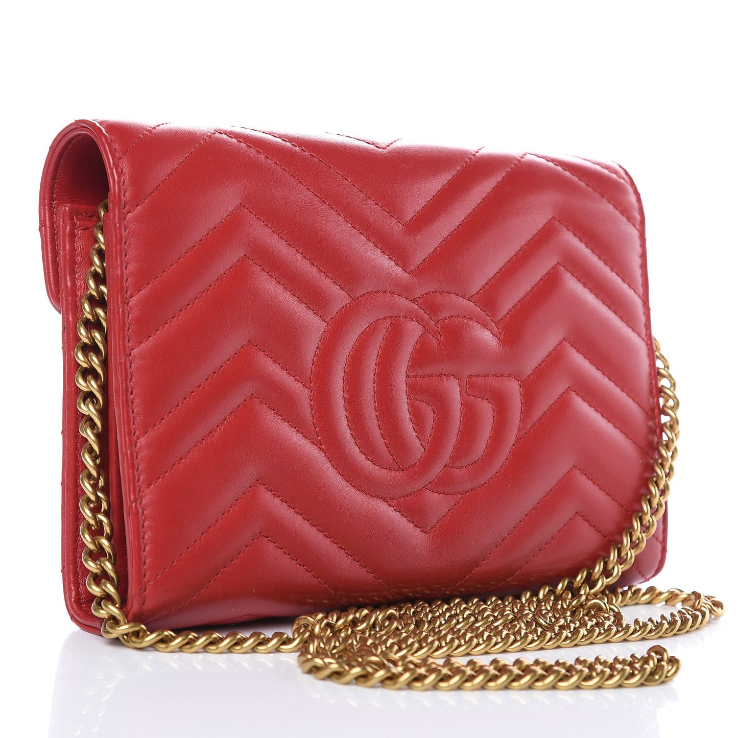 Calfskin Matelasse GG Marmont Chain Wallet Hibiscus Red