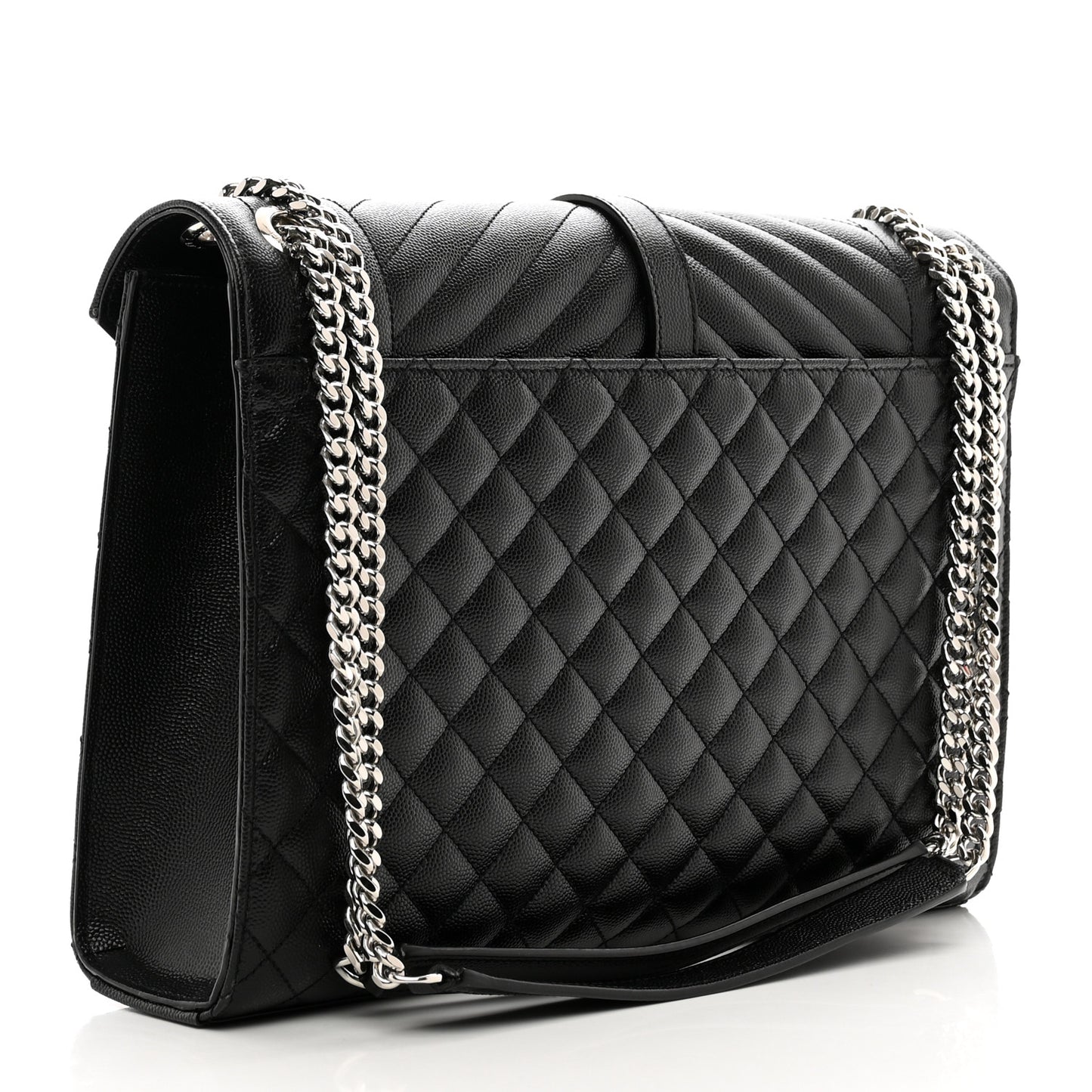 Grain De Poudre Textured Mixed Matelasse Large Triquilt Monogram Satchel Black