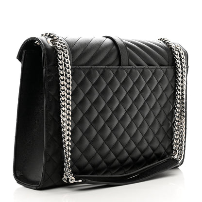Saint Laurent Grain De Poudre Textured Mixed Matelasse Large Triquilt Monogram Satchel Black 3 of 10