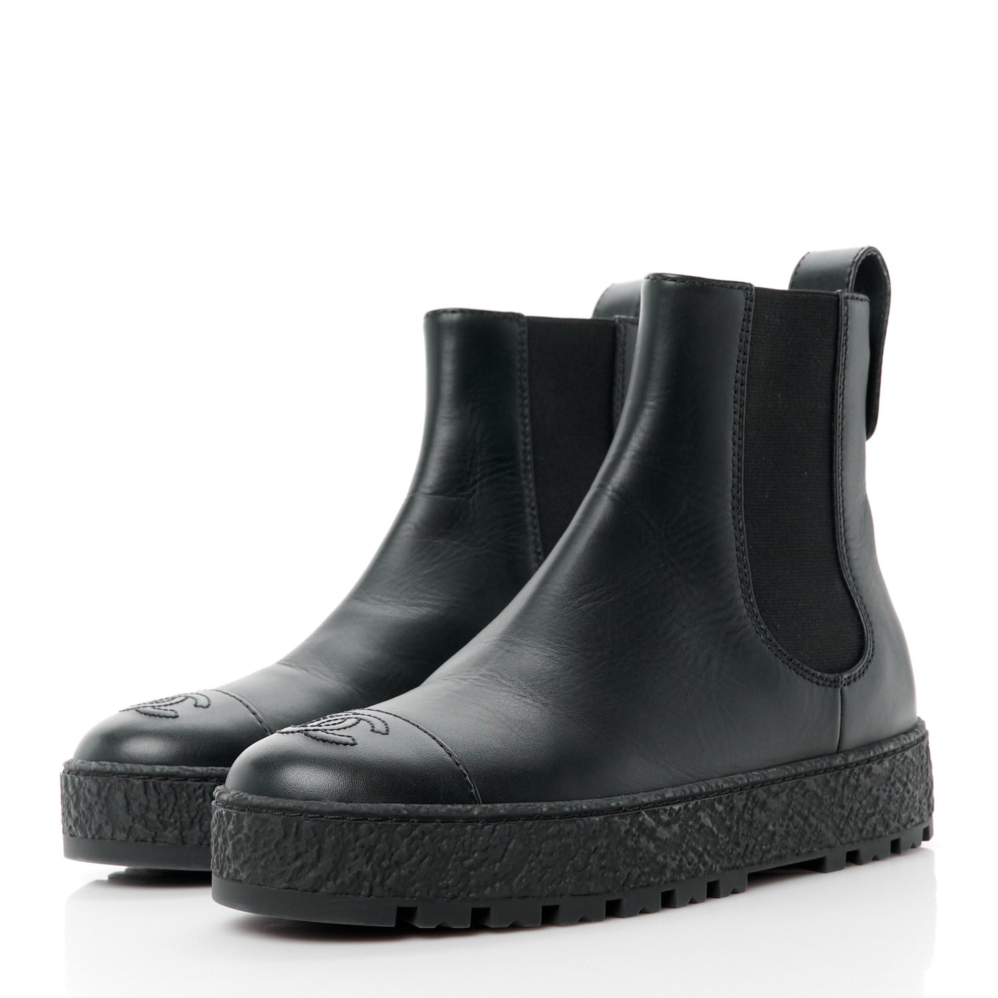 Calfskin Cap Toe CC Ankle Boots 36.5 Black