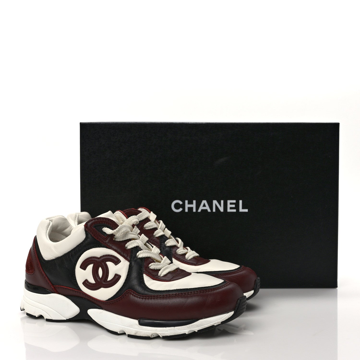 Chanel Calfskin CC Sneakers 37 Burgundy White 9 of 9