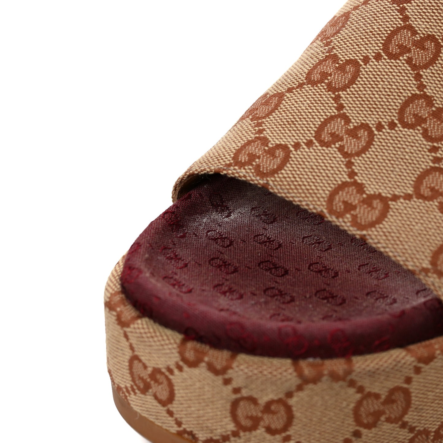 Canvas GG Monogram Angelina Platform Slide Sandals 37 Beige Ruggine