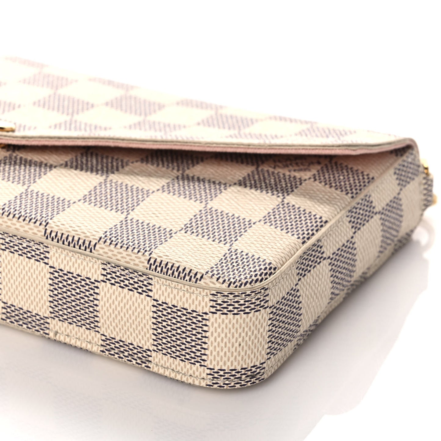Damier Azur Pochette Felicie Chain Wallet Rose Ballerine