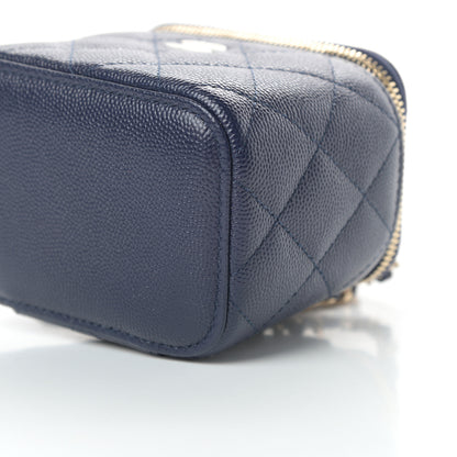 Chanel Caviar Quilted Mini Vanity Case With Chain Navy Blue 10 of 11