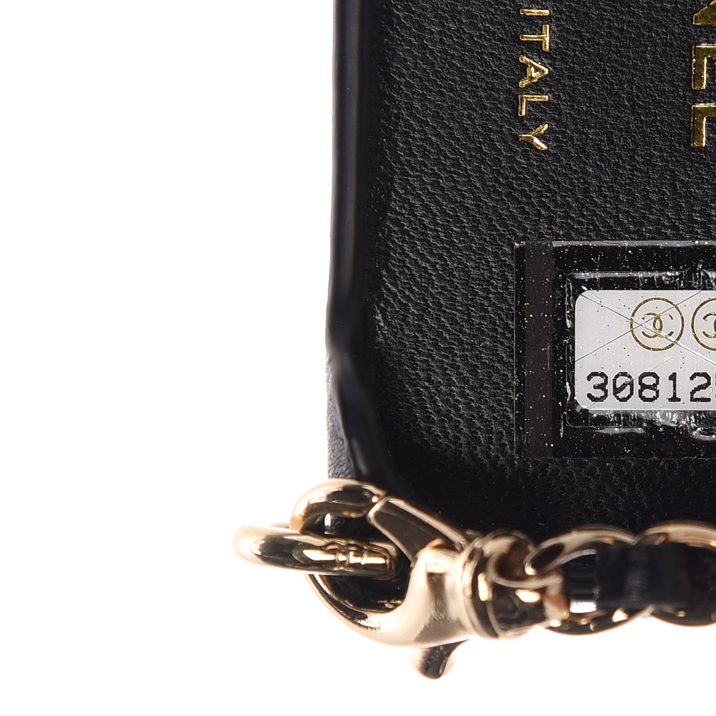Lambskin Quilted Camellia Bow iPhone XII Pro Holder With Chain Black