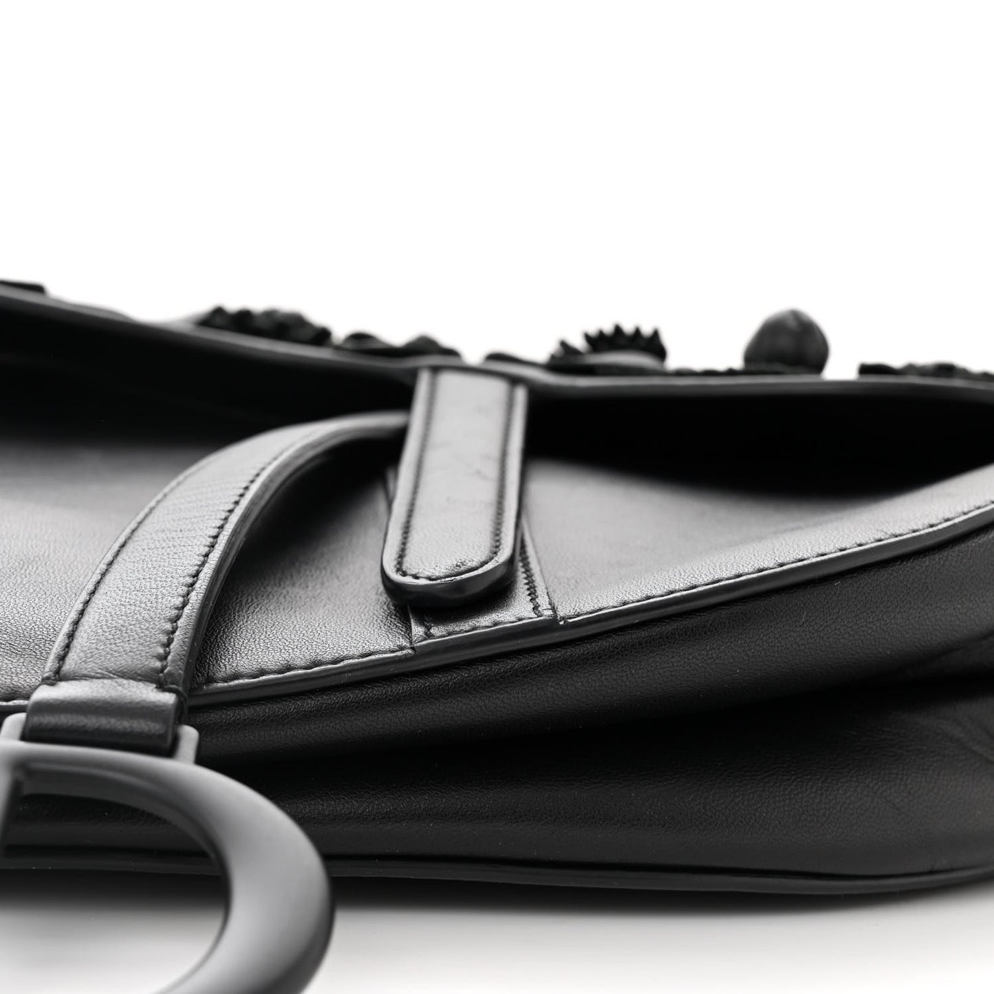 Lambskin 3D Floral Saddle Bag Black