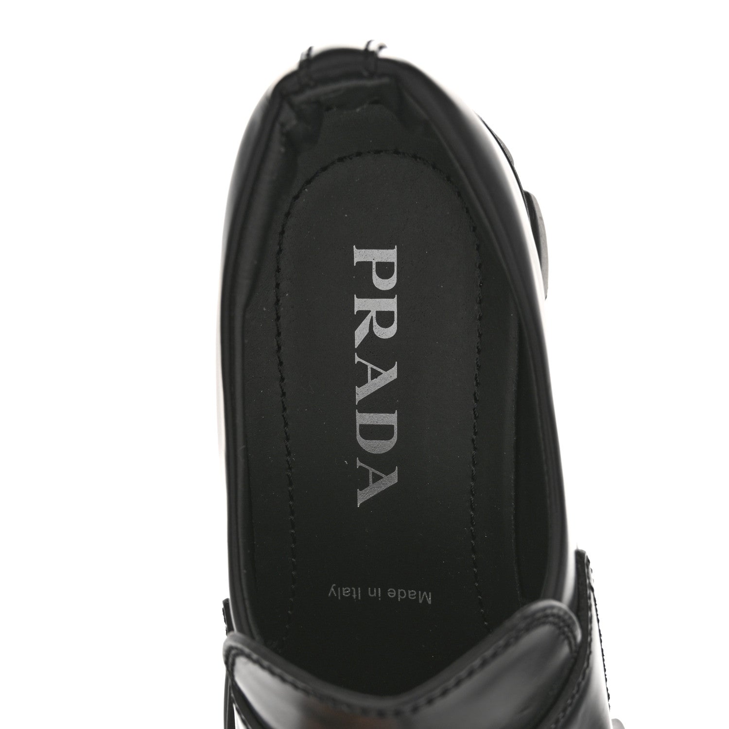 Prada Spazzolato Rois Metal Triangle Logo Monolith 55mm Loafers 38 Black 7 of 11