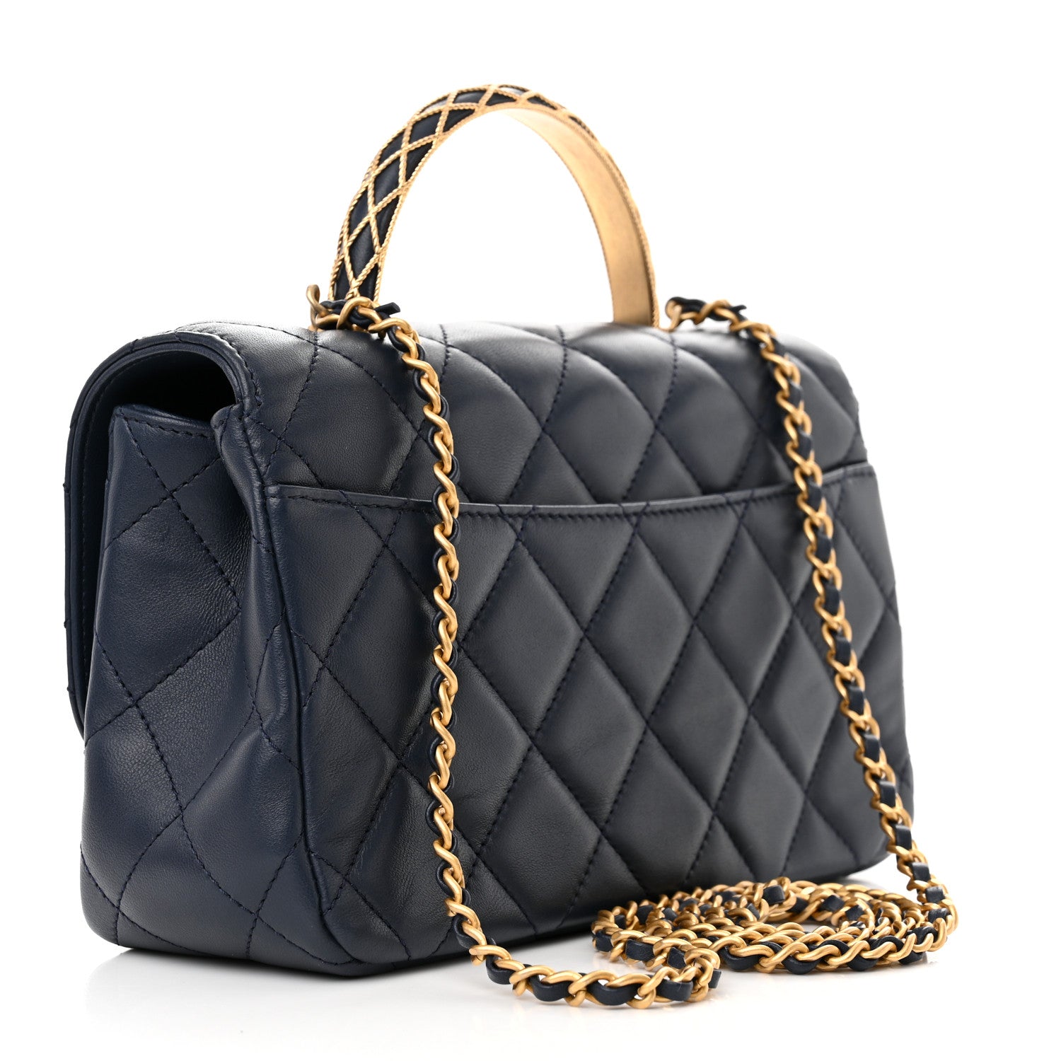 Chanel Lambskin Metal Quilted Twist Top Handle Flap With Chain Blue 3 of 10