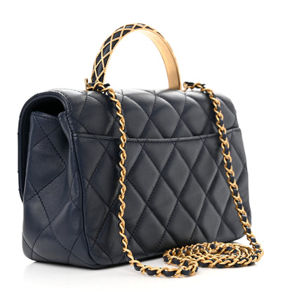 Chanel Lambskin Metal Quilted Twist Top Handle Flap With Chain Blue 3 of 10