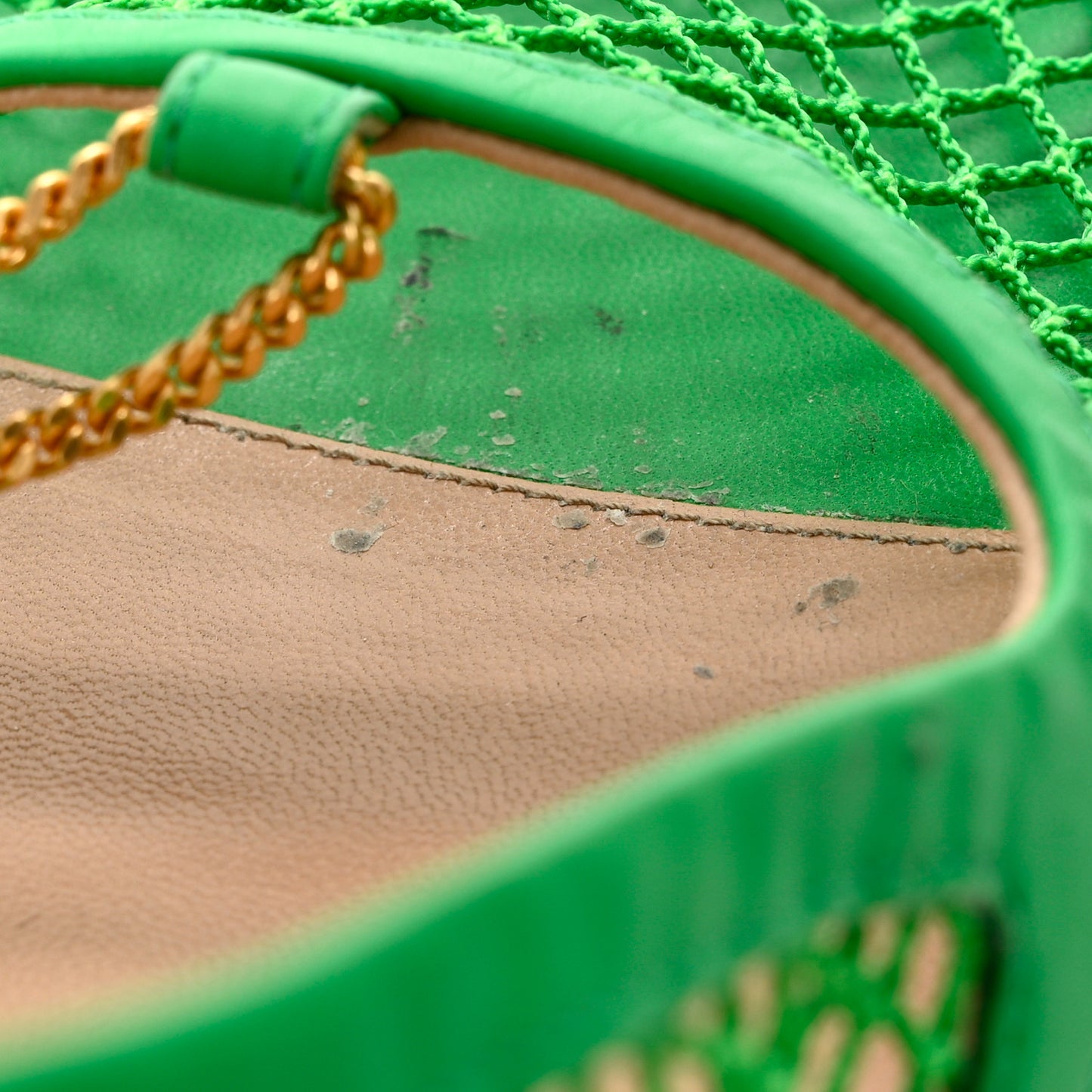 Mesh Calfskin Stretch Chain Strap 90mm Pumps 36.5 Parakeet