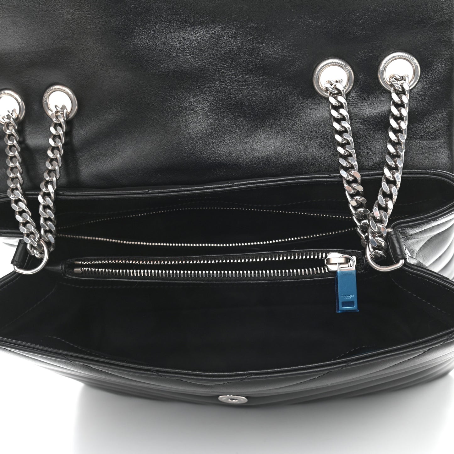 Calfskin Y Quilted Monogram Medium Loulou Chain Satchel Black